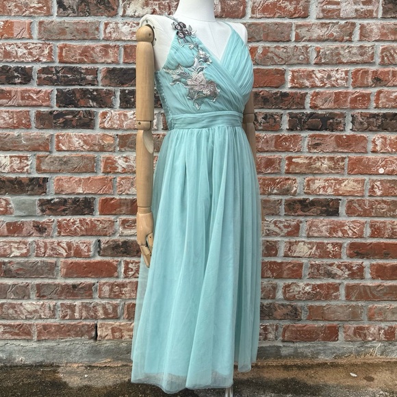 NWT Little Mistress petite spaghetti strap blue floral tulle layered dress / 2P - Picture 4 of 13